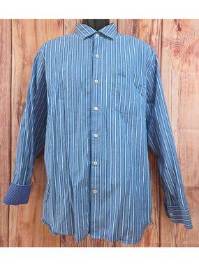 Tommy Bahama Mens Blue Striped L/S Shirt Large 100% Pima Cotton